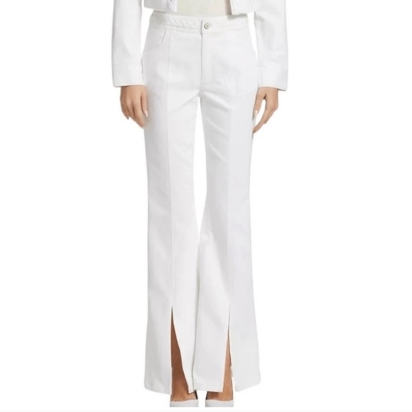 Cinq a Sept Shanis Split Hem High Waist Flare White Denim Pant Size 10 NWT